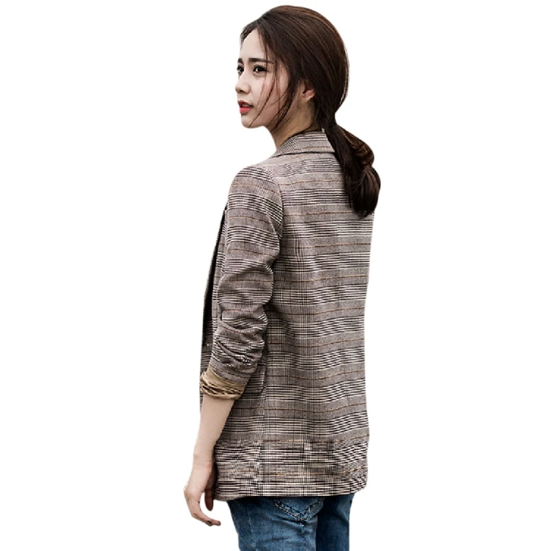 

Plaid Print Full Sleeve Office Lady Blazer Feminino Single Breasted Blazer Woman Notched Button Casual Women Blazers And Jackets