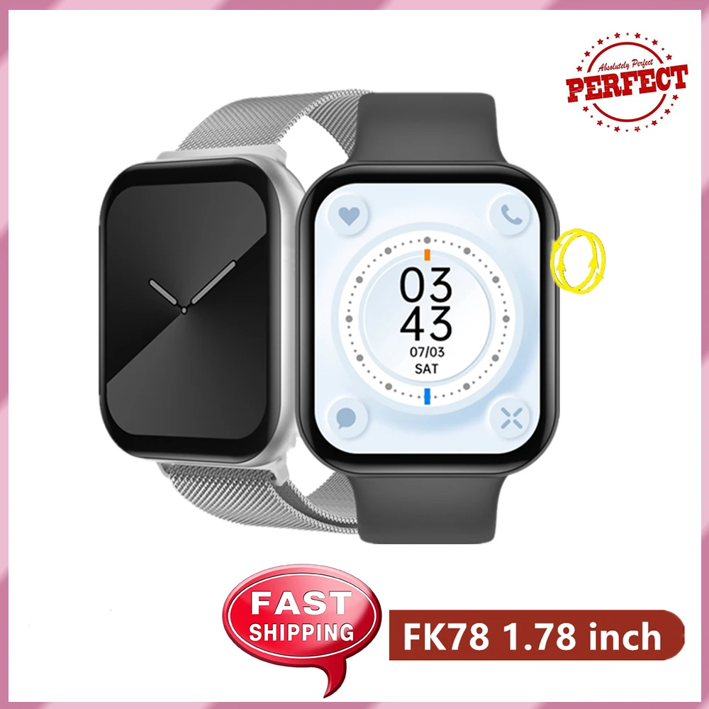 

2021 Cobrafly FK78 Smart Watch Series 6 1.78 inch Full Screen Bluetooth Call Encoder Button Heart Rate Fitness IWO Watches