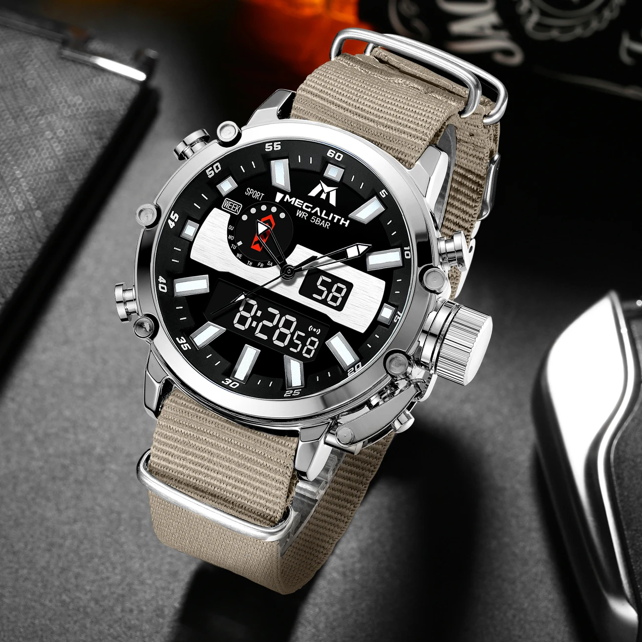 Оптовая цена MEGALITH часы мужские многофункциональные водонепроницаемые