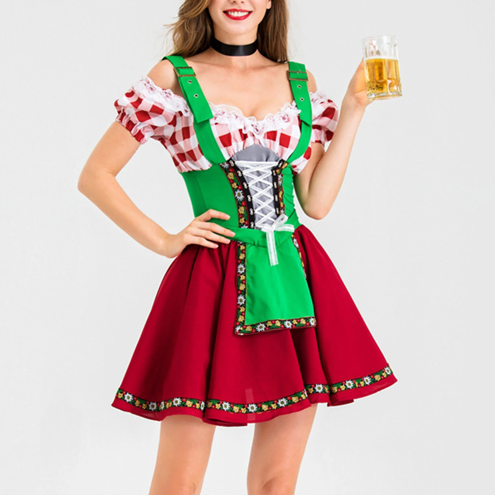 زي Oktoberfest الألماني للمرأة هالوين خادمة موحدة بار النادل خادمة الزي تأثيري الملابس سيدة مثير فستان النادل
