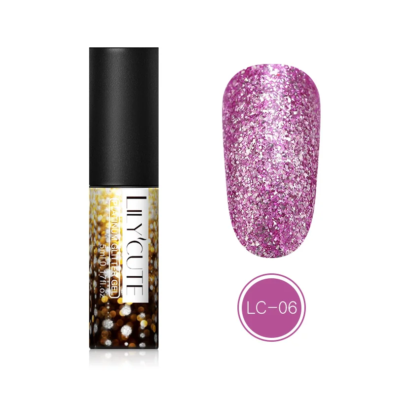 Gold LC-06 LILYCUTE лазерный Серебряный УФ-гель для ногтей голографический блеск 5 мл Лак для ногтей Гель-лак замачиваемый УФ светодиодный лак для ногтей - Цвет: Gold LC-06