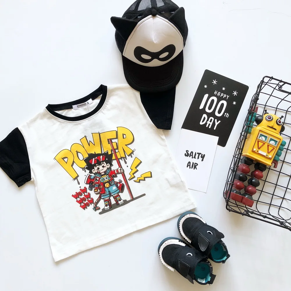 Футболка из чистого хлопка с коротким рукавом черно-белая