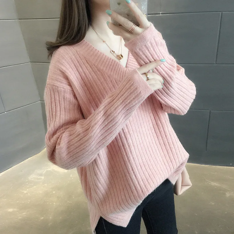 

SVOKOR Knitted Sweater Sexy V-neck Sweater Woman Winter 2019 Warm Bottoming Female Sweater