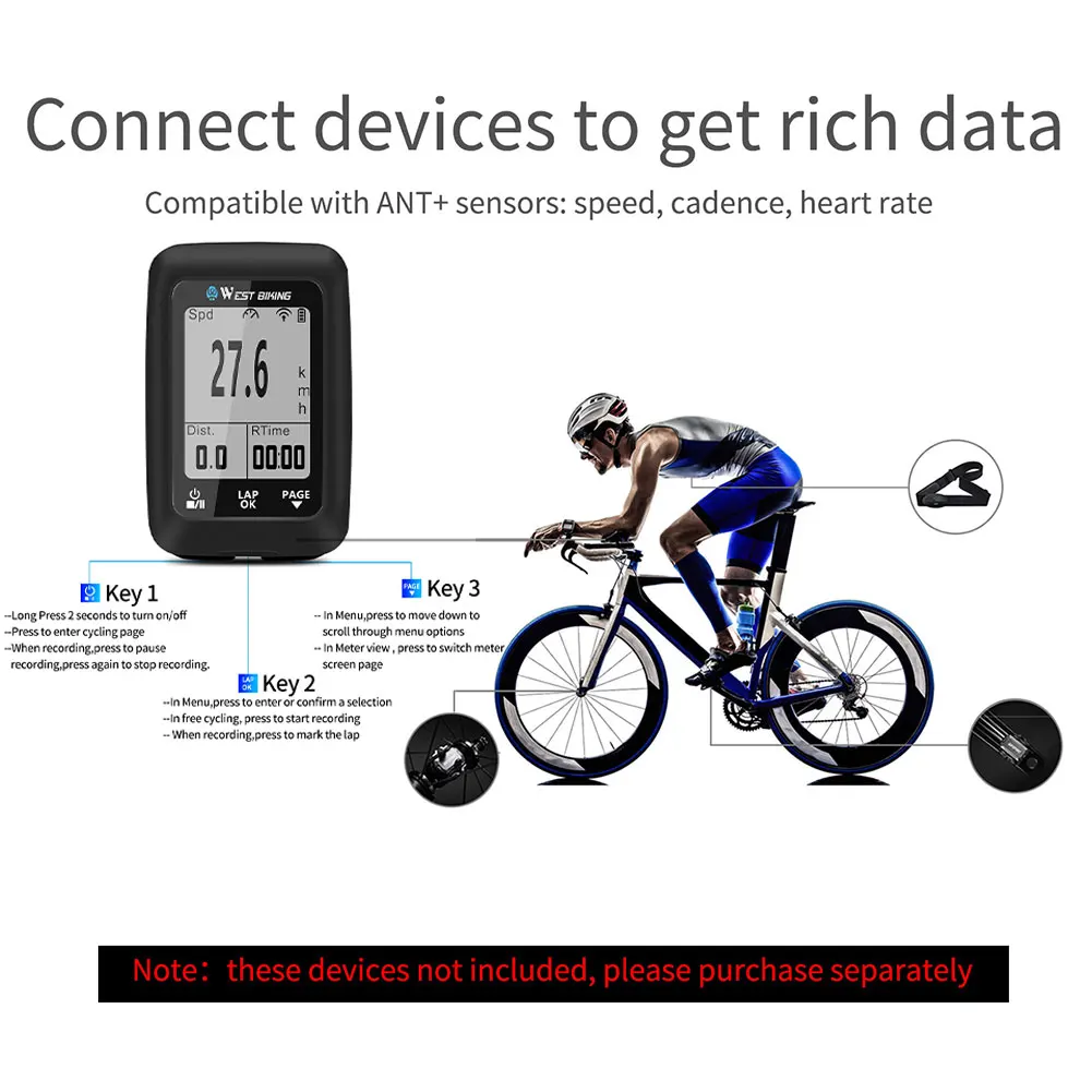 

GPS велосипедный секундомер Bluetooth ANT беспроводной Велосипедный Спидометр IPX7 водонепроницаемый велосипедный компьютер для велосипеда Аксесс...