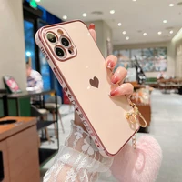 luxury plating love heart hairball keychain phone case for iphone 13 12 11 pro max 7 8 plus xs xr x 13mini fashion soft cover