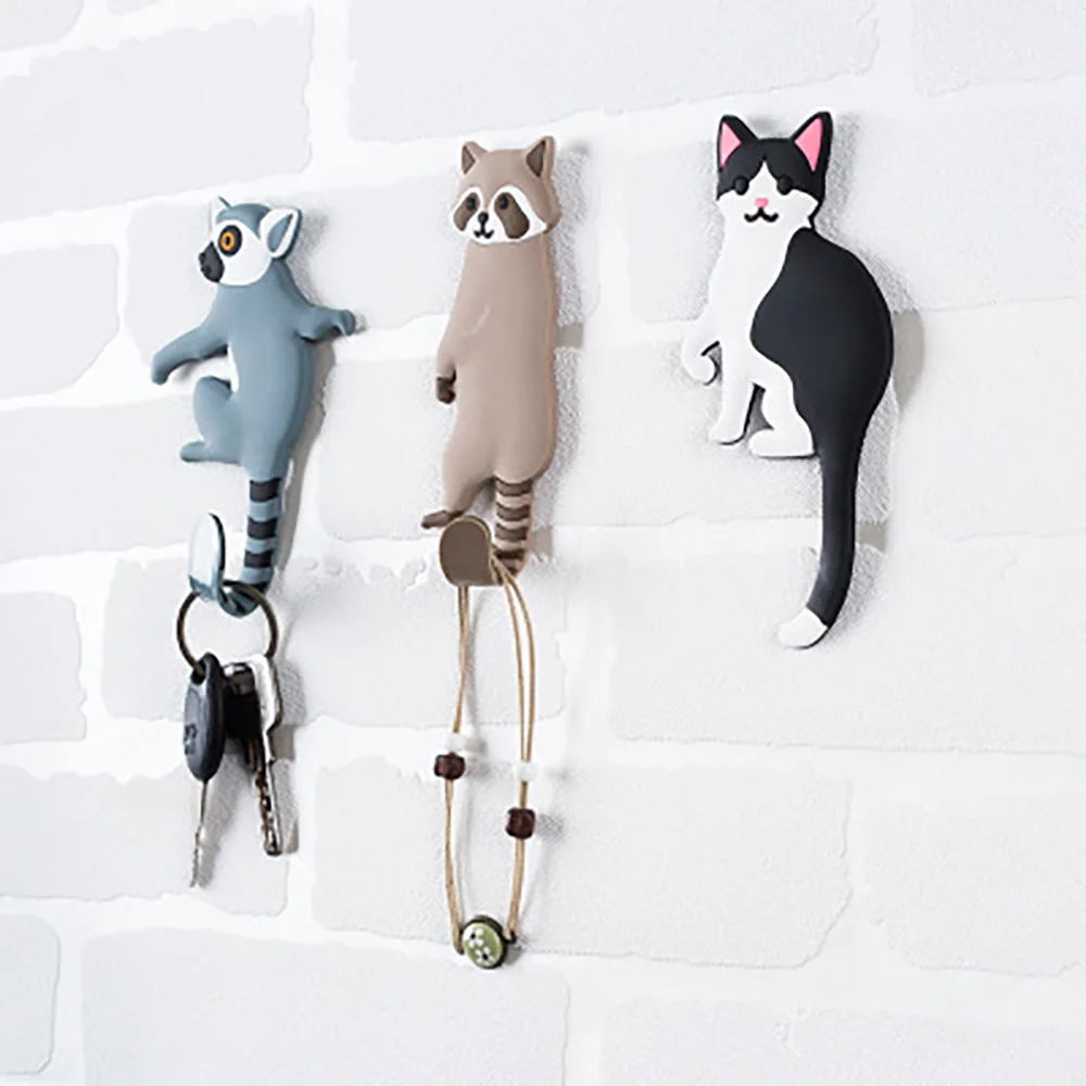 

3pcs Lovely Animal Fridge Hook Key Wall Crochet Holder Removable Kitchen Hooks Home Decor key Holder Wall Can Washed Holder