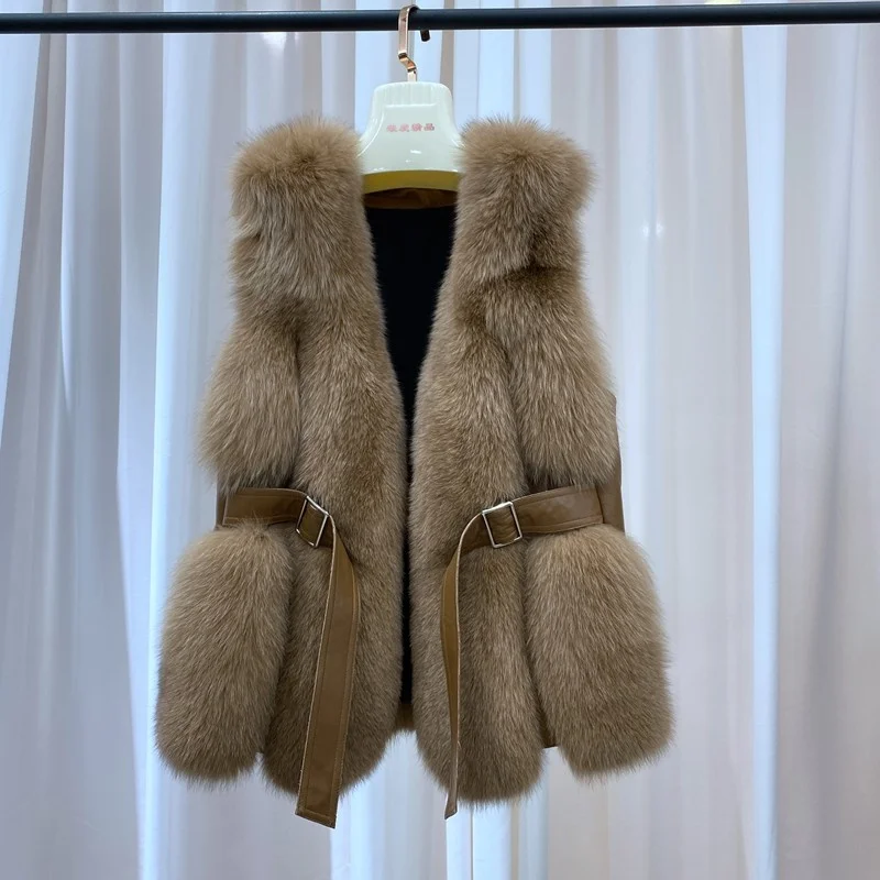 

SHZQ 2021 New Real Fur Coat Women Sleeveless Jacket Fashion Winter Natural Fox Fur Waistcoat High Quality Female Waistcoat Autum