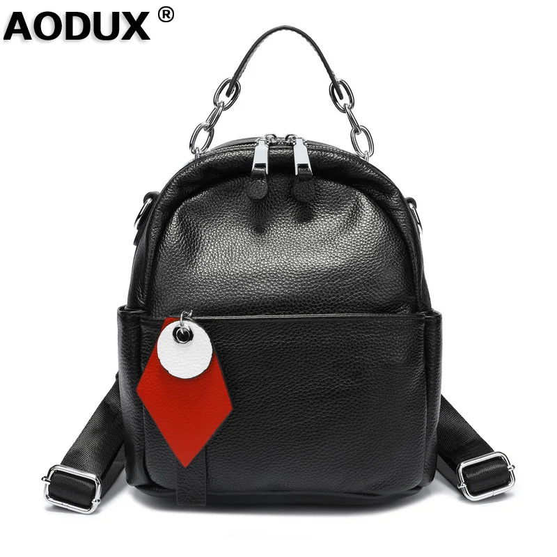 Aodux 100% натуральная коровья кожа черный белый цвет женский дизайнерский рюкзак