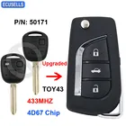 Обновленный складной дистанционный ключ 433 МГц 4D67 чип для Toyota Prado 120 RAV4 Kluger Avensis Tarago PN: 50171 TOY43 необработанное лезвие