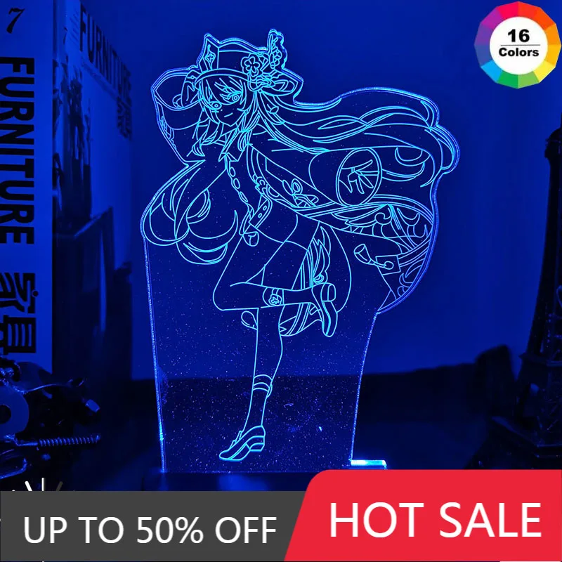 

Genshin Impact 3D Illusion Lamp LED Night Light Hot Game Hu Tao Fans Kids Creative Gifts Table Decor Lamps Flash for Room
