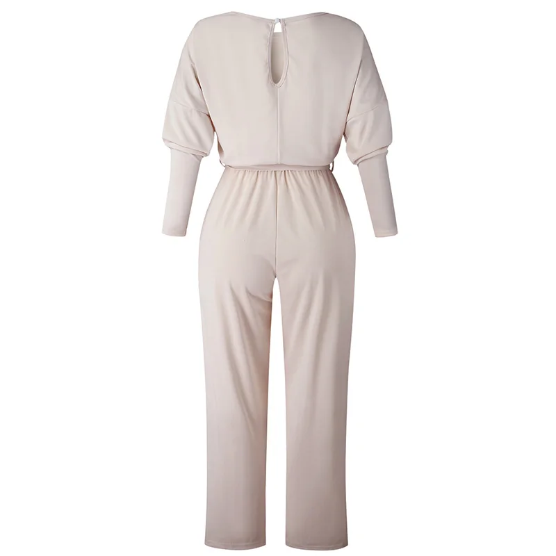 Женские комбинезоны с широкими штанинами Осень зима 2020 круглым воротником