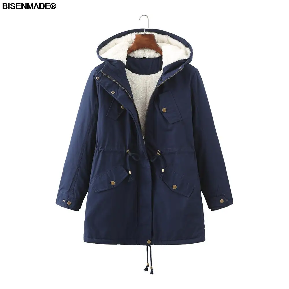 

Winter Parka Women Clothes Plus Size&Curve 2021 New Fleece Coat Euro Solid Color Jacket Female Leisure Hooded Velvet Outerwear