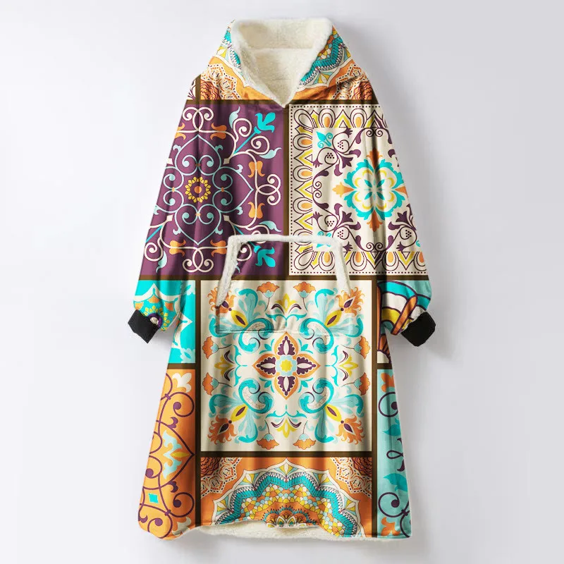 Мягкая толстовка с капюшоном одеяло свитшот Флисовое рукавами теплое зимнее