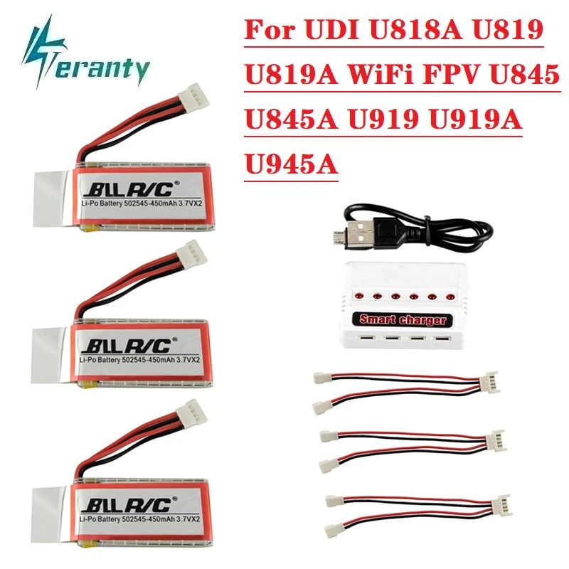 

7.4V 450mAh Lipo Battery + Charger 502545 2S for U818A U819 U819A U845 U845A U919 U919A U945A RC Helicopter 3D Flip Spare Parts