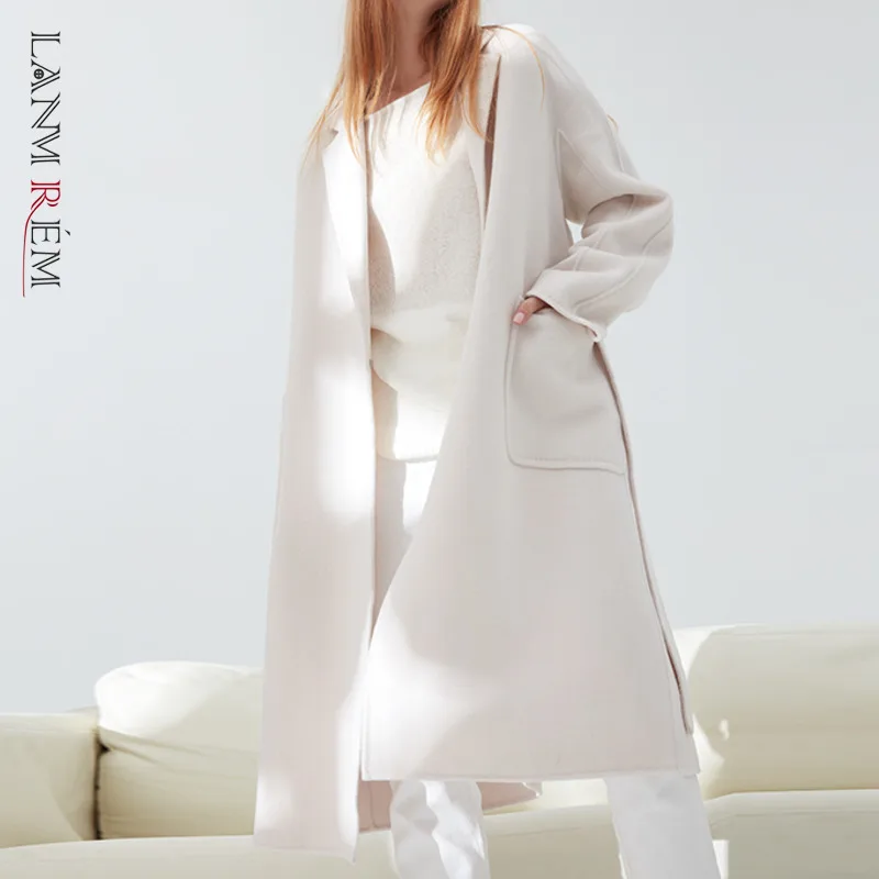 Женское кашемировое пальто LANMREM повседневное свободное однотонное с большим