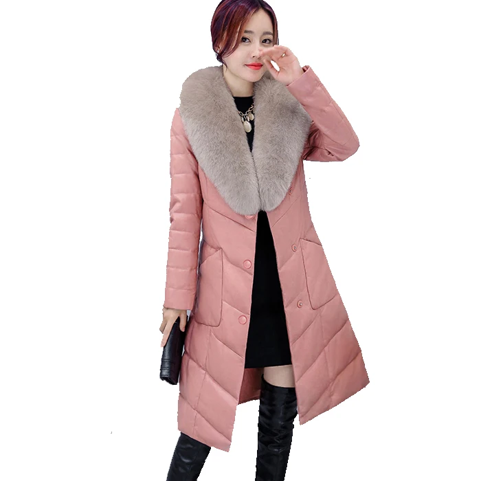 Зимние женские пальто Длинная кожаная куртка женская мода большой меховой