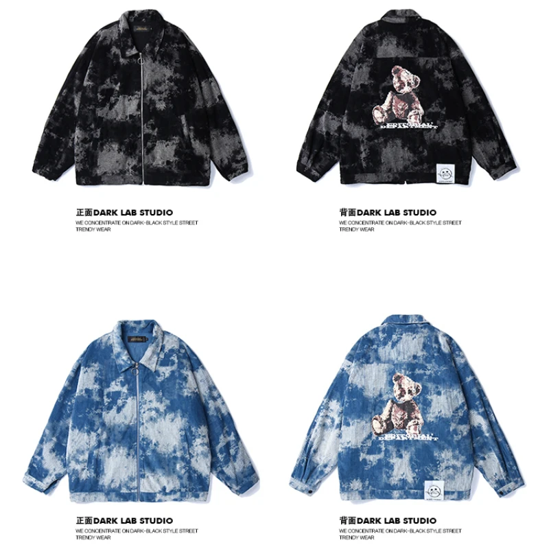 Вельветовые куртки с принтом мишки мужские высокой уличной темной системой