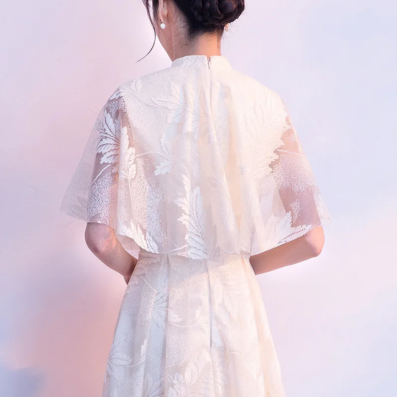 

White Bridesmaid Dresses CR327 High Collar Cap Sleeve Banquet Dresses A-Line Zipper Robe De Soiree Pattern Elegant Gowns 2020