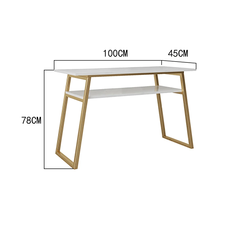 

100cm Modern Nordic Style Double Layer Marble Nail Tables Minimalist Gold Wrought Iron Light Luxury Single Manicure Desks