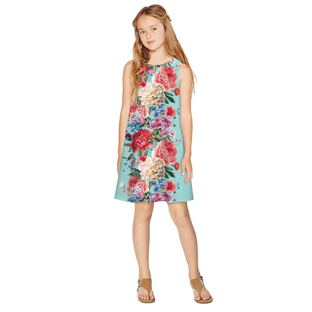 Платья для маленьких девочек от 7 до 12 лет платье-футболка без рукавов с 3D