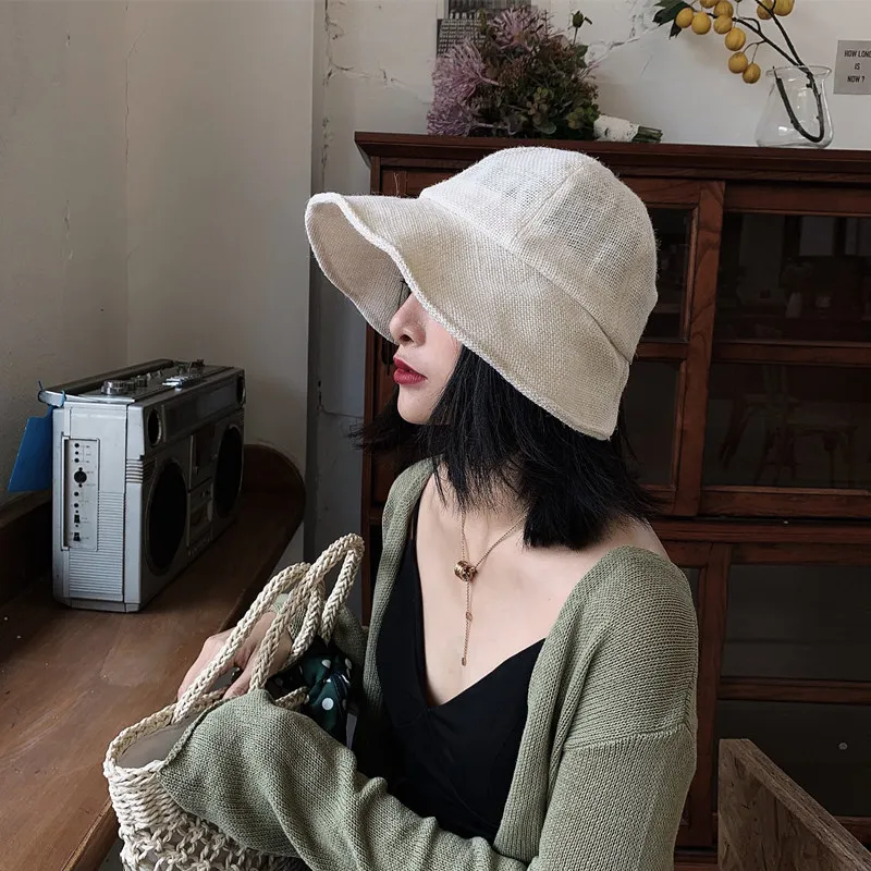 

Fashion Summer Dangle Brim Bucket Hat Women Reversible Korean Fisherman Hats Anti-sunburn Caps Ladies Outside Hip Hop Hats Beige