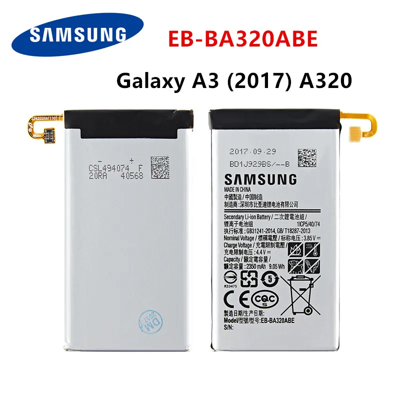 Оригинальный телефон SAMSUNG аккумулятор 2350 мАч для Samsung Galaxy A3 (2017) A320 EB-BA320ABE A320Y A320FL