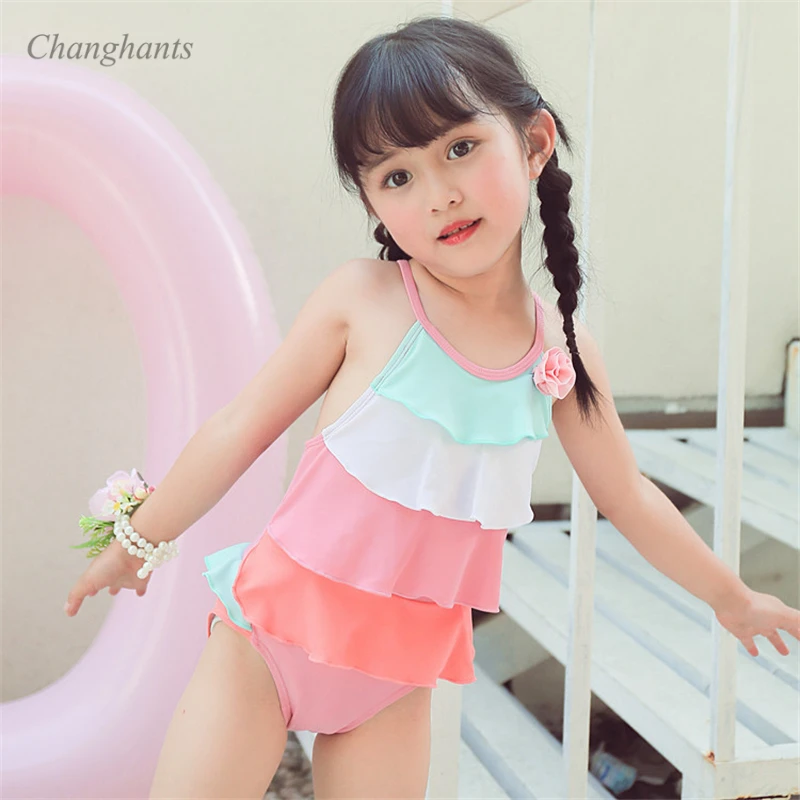 

Children Sandy Beachwear 1-8 Y Girls One Piece Swimwear Sling Swimsuit Kids Pink Bathing Suit Baby Swimming Pool Wear