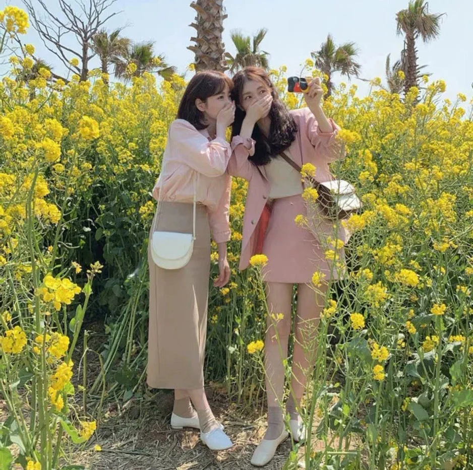 Женские костюмы eDressU из 2 предметов розовый блейзер пиджак юбка офисная одежда в