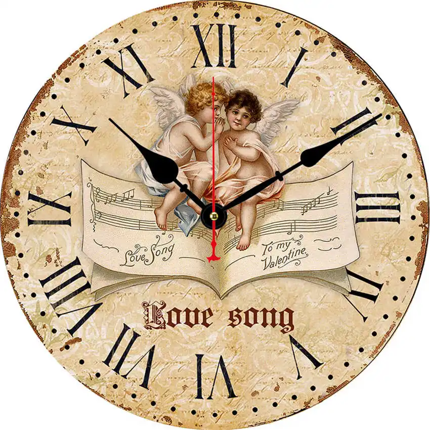 Angel Clock U Парижская башня настенные часы, настенные часы Бесшумный ход, круглые Настенные часы, потертые ретро дома для декора кухни, duvar saati - Цвет: Angel Clock U