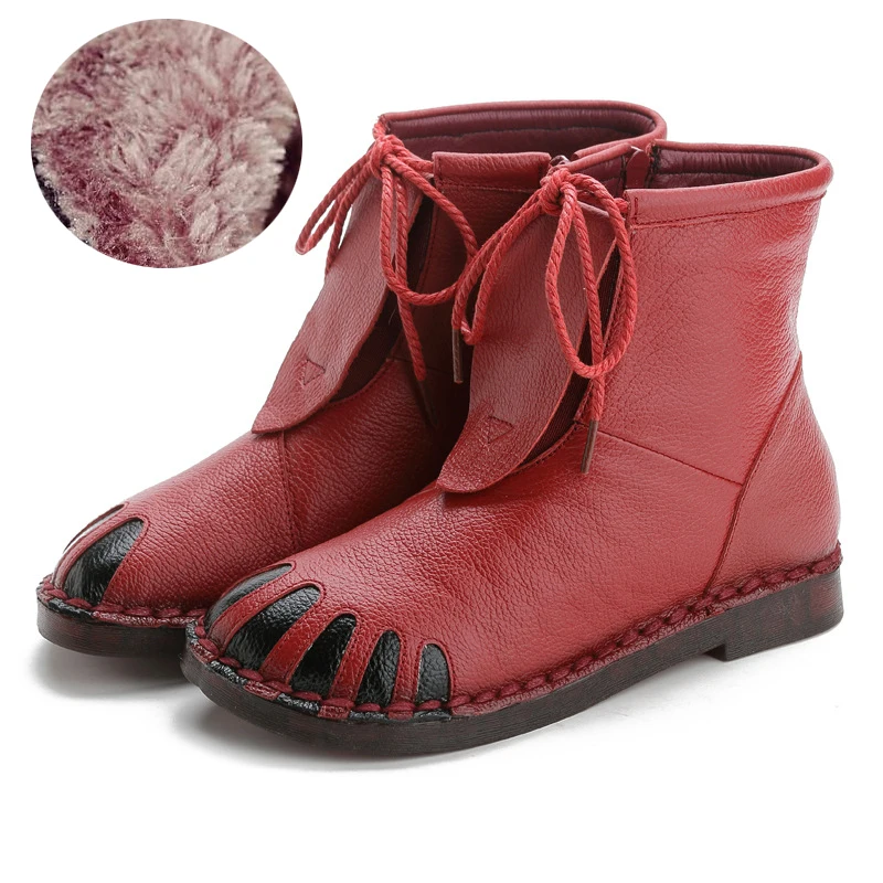 214-Plush-Red Xiuteng/женские ботинки из натуральной кожи; коллекция года; зимние женские ботинки из натуральной кожи; большие размеры 42; теплые ботинки для мамы; подарок - Цвет: 214-Plush-Red