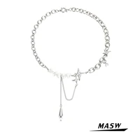 masw original design fashion choker necklace 2021 new trend star aaa zircon pearl brass metal chain necklace women jewelry gift