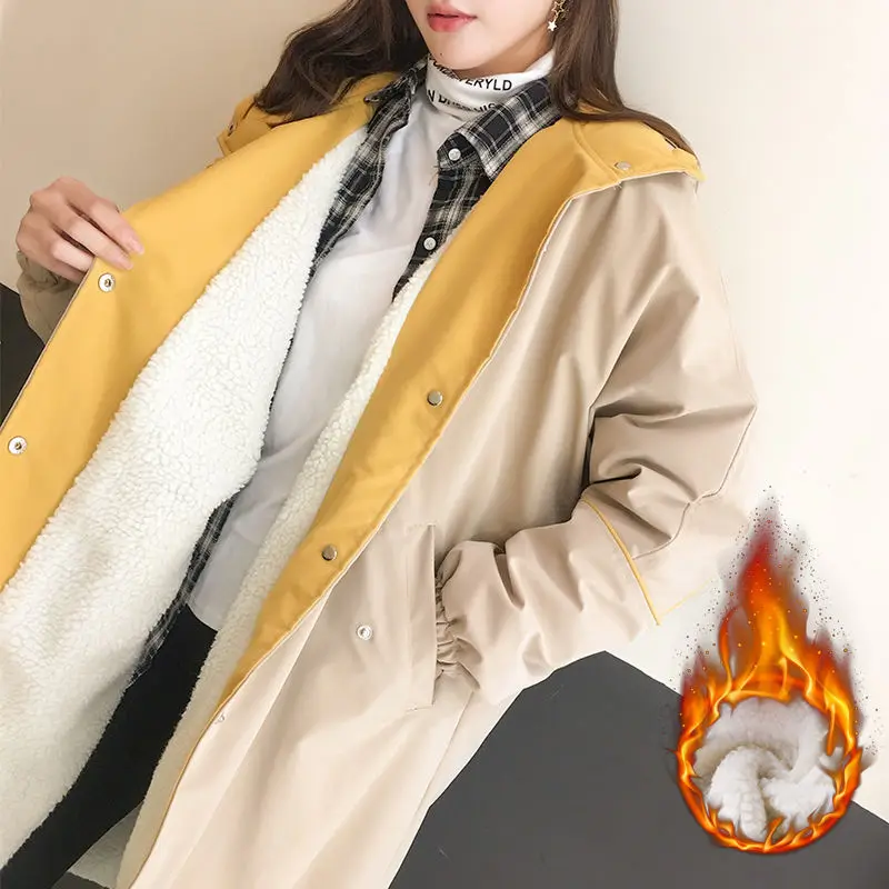 

Coat Women's Autumn and Winter Mid-Length Wool Loose Korean-Style Fleece Cardigan Windbreaker Thick Quilted Cotton Cloth