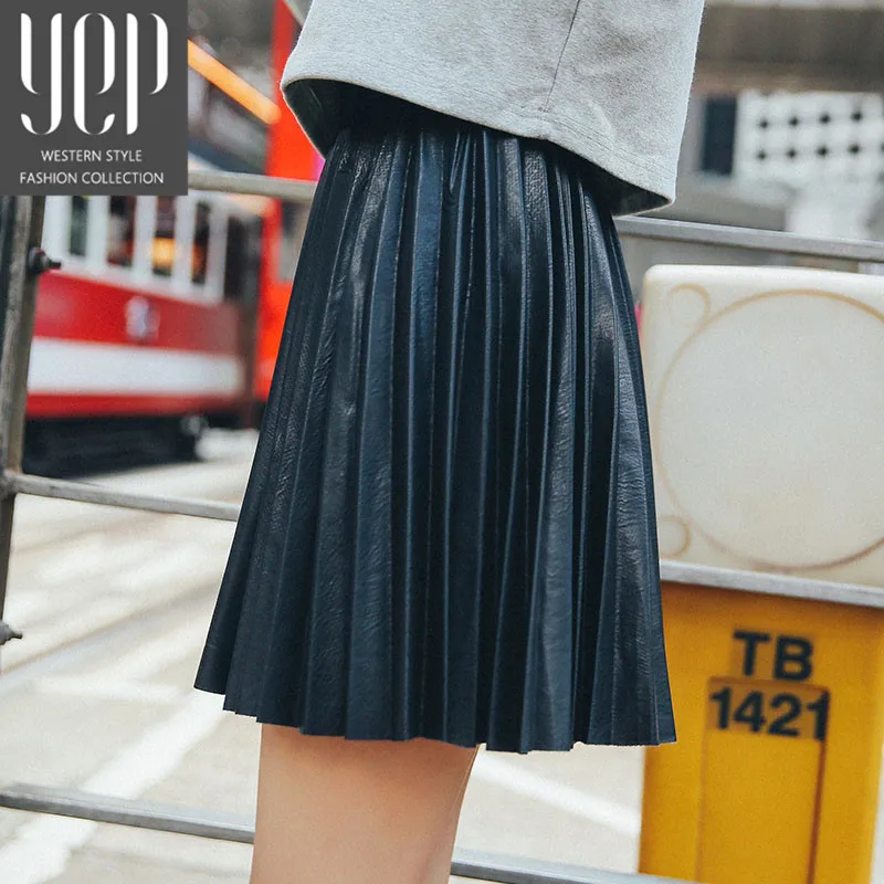 Модные черные юбки YASUGUOJI из искусственной кожи с мехом уличная одежда женская