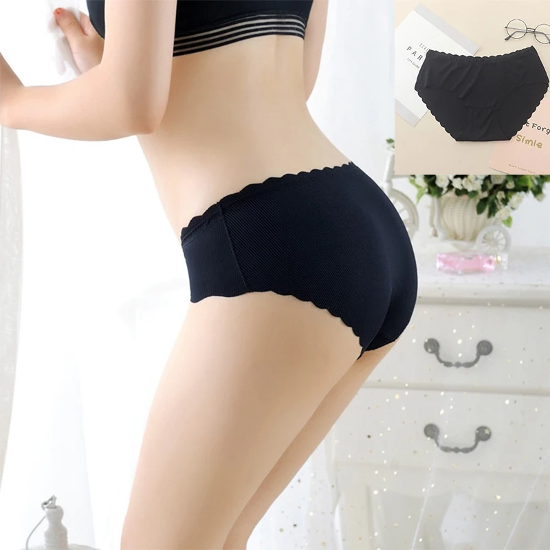 

Summer Woman Underwear Sexy Breathable Screw Thread Hip Up Lingerie Ultra-thin Spandex Ice Silk Briefs Seamless Low-rise Panties