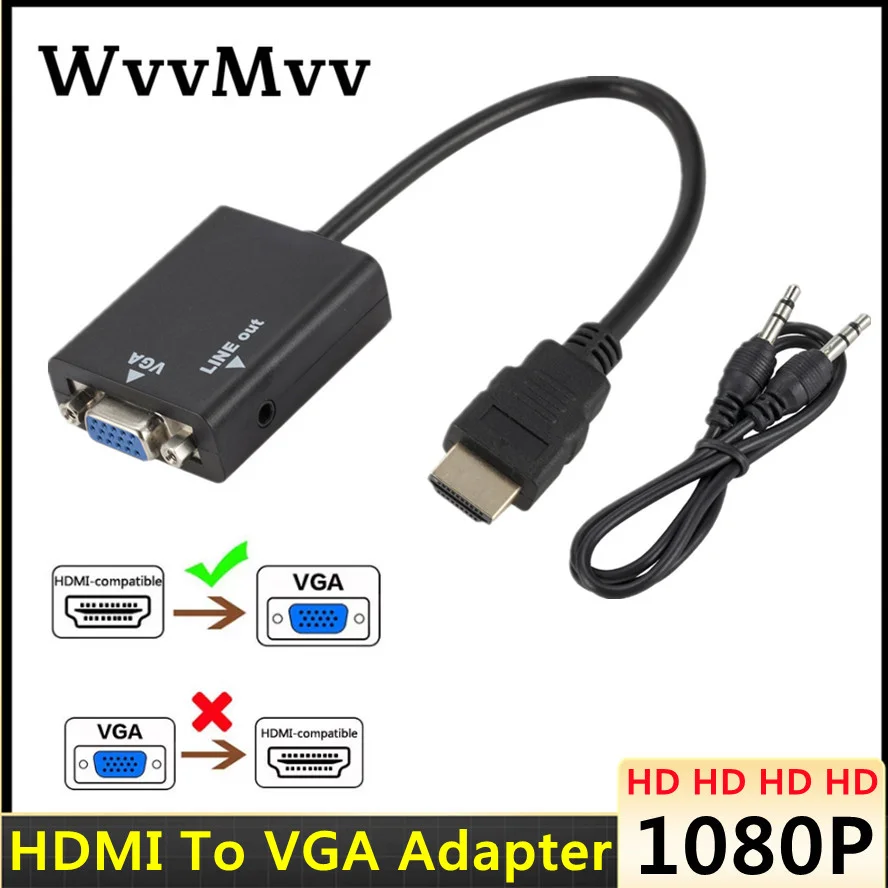 Адаптер 1080P HDMI-совместимый с VGA, Кабель-адаптер для Xbox, PS4, ПК, ноутбука, ТВ-приставки, проектора, HD TV