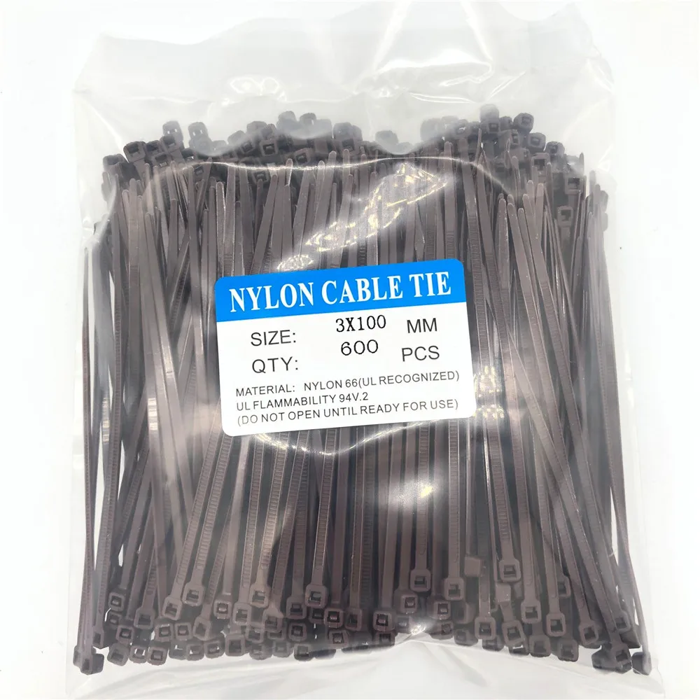 

600Pcs Brown 3x100 Nylon Self-Locking Cable Ties Color Plastic Zip Ties Velcro Cable Ties Cable Organizer Wire Strap