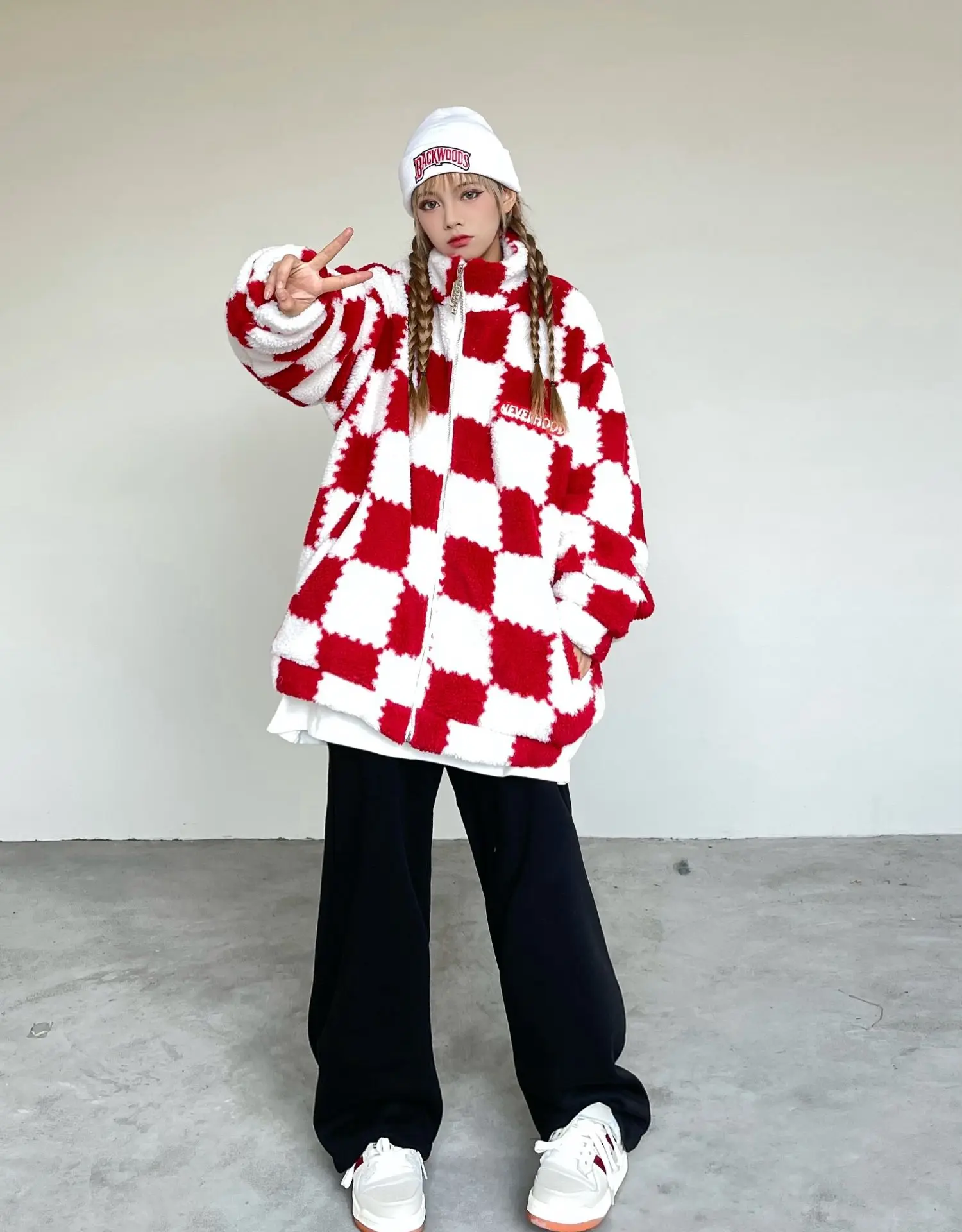 

Aboutlee 2022 уличная стильная Толстая куртка с высоким воротником с шахматным узором женская модная свободная одежда в строгом стиле топ с длинн...