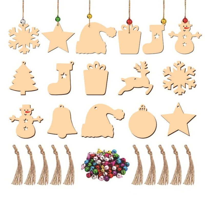 

10 Pcs Wooden Slices DIY Crafts Creative Decorative DIY Christmas Wood Cutouts Wooden Pieces For Home Christmas Tree Pendant