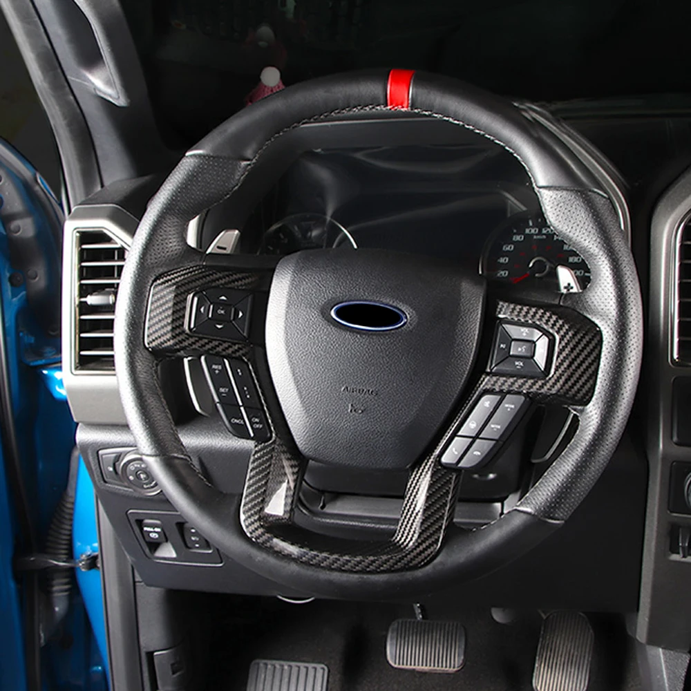 Купить Автомобильные аксессуары для Ford Raptor F-150 2017-2019, карбоновые кнопки на руль, декоративная накладка на руль, 1 шт.
