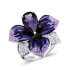 Обручальное кольцо для женщин, с синей эмалью, с цветами, фиолетовое, с кристаллами