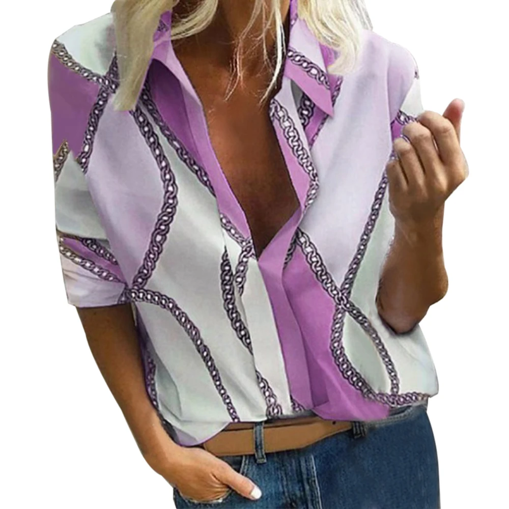 Purple Style 3 Богемная блузка с принтом в горошек, женские блузки, повседневные Осенние Топы, женская рубашка размера плюс 5XL, гавайская рубашка - Цвет: Purple Style 3