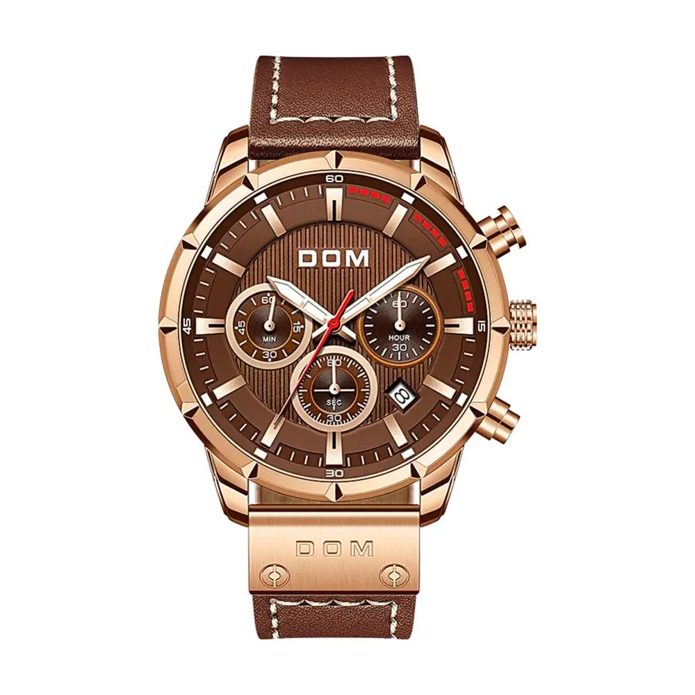 

DOM Sapphire Sport Watches for Men Top Brand Luxury Military Leather Wrist Watch Man Clock Chronograph Wristwatch M-1320