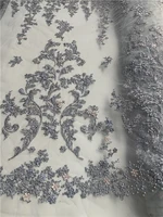 embroidered tulle lace fabric SYJ-66886 high quality french net lace fabric with beads