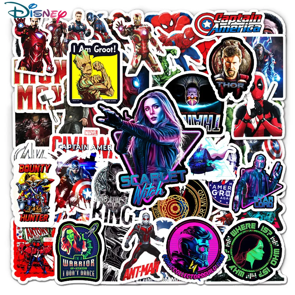 Disney-guitarra port&aacute;til de Avengers, ordenador port&aacute;til, equipaje, monopat&iacute;n, Marvel, grafiti, 10/52 Uds.-1