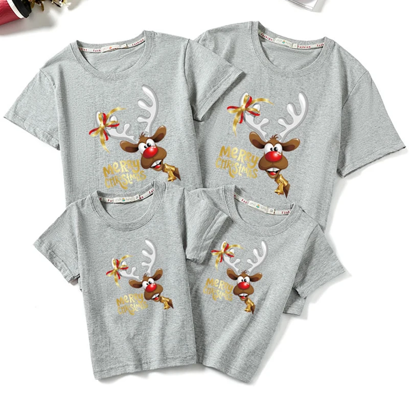 Рождественская семейная футболка с мультяшным принтом хлопковая одежда