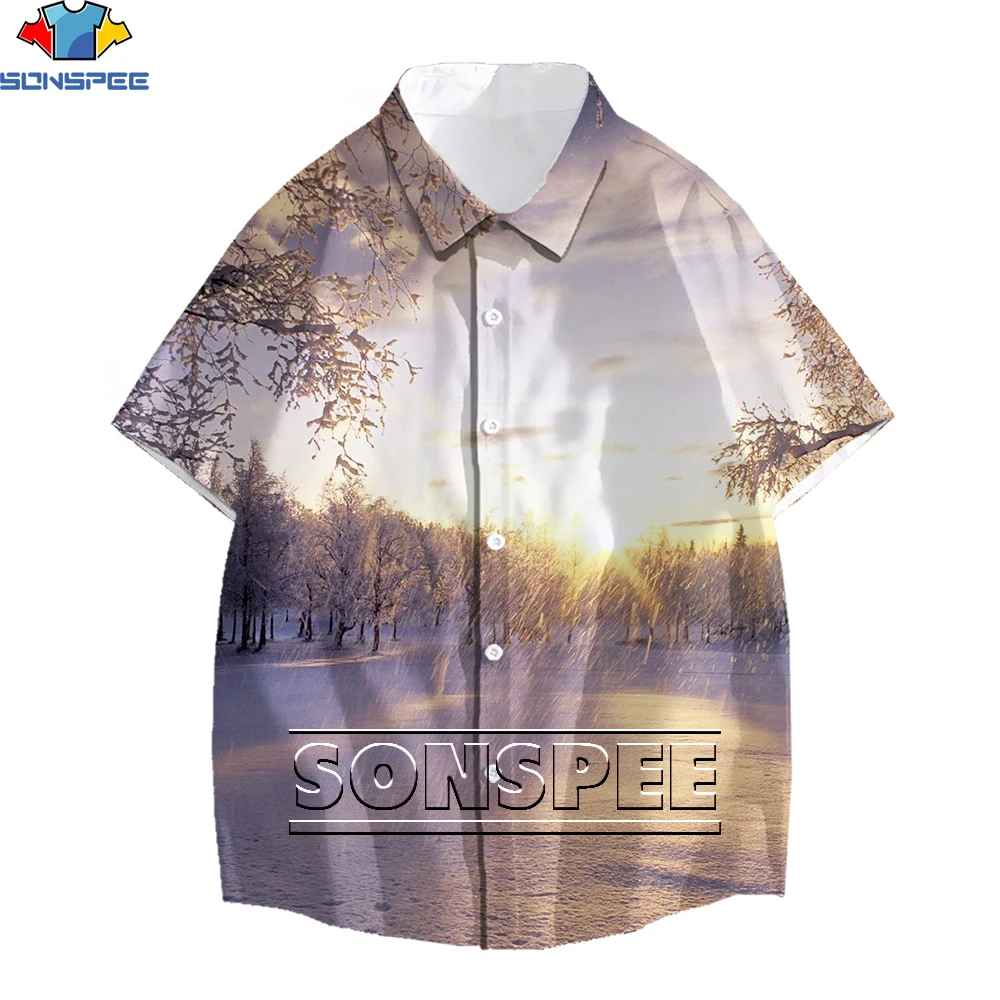 

SONSPEE Men's T-shirt 3D Print The Forest After Snowing Hawaiian Casual Shirt Summer Street Loose Hip-hop Top Oversized T-shirt