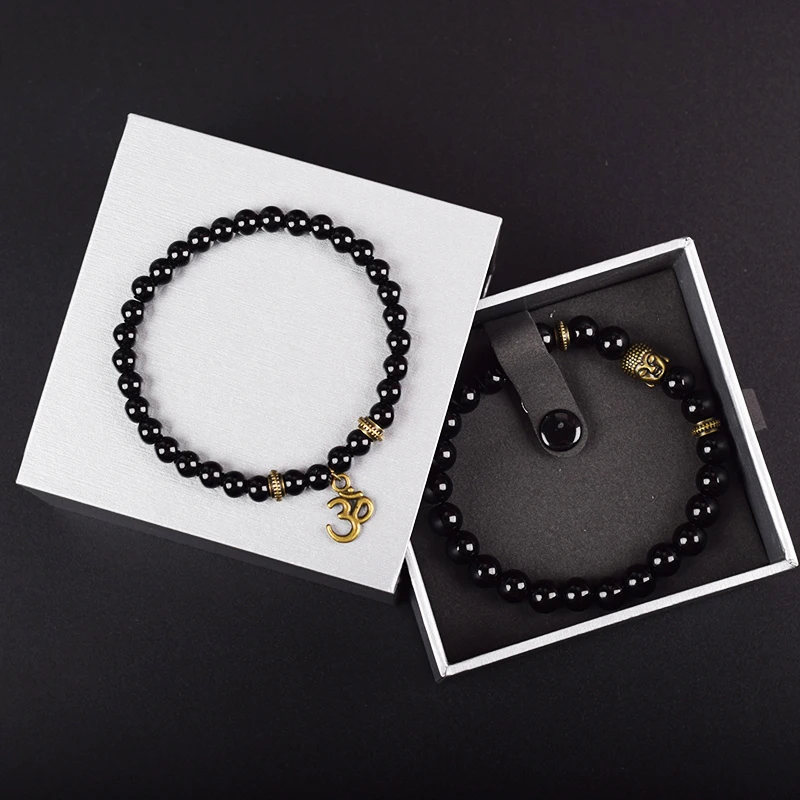 

Vintage Obisidian Buddha Head Charm Rosary Bracelet Homme Curry 30 Symabol Accessories Jewelry Sets Gift for Men Paired Pendants