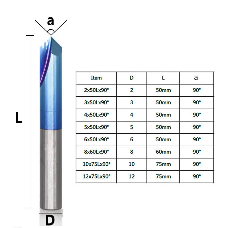 

DANIU 2-12mm 90 Degree Nano-blue Coated Chamfer Mill 2 Flutes CNC Milling Cutter HRC60 New