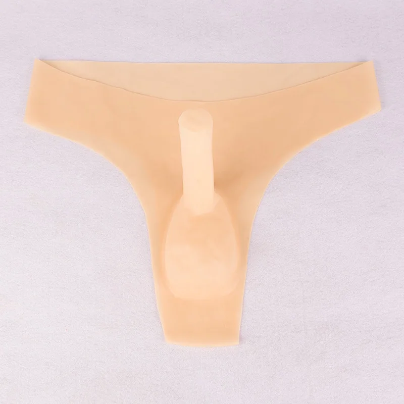 Соблазнительные мужские резиновые латексные трусы телесного цвета с валом для