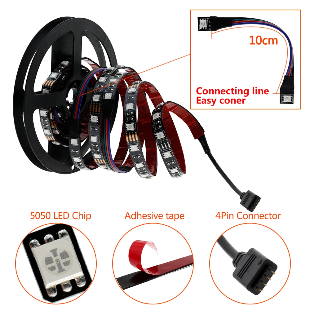 5 В USB Светодиодная лента 5050 RGB гибкий светодиодный светильник 50 см 1 м 2 м 3 м USB кабель питание RGB декоративная лампа лента для ТВ фоновый светильник ing